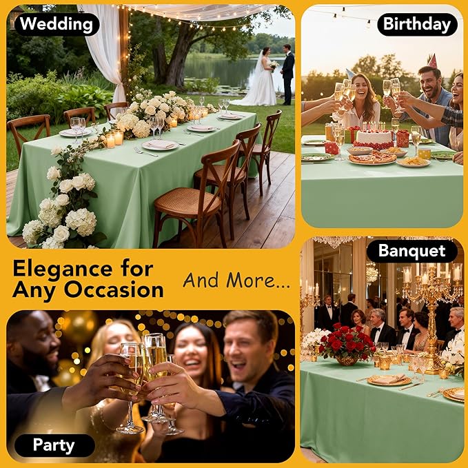 10-Pack Sage Green Tablecloths for Rectangle Tables, 70 x 108 Inches, Stain-Resistant Polyester Fabric for 6 Foot Tables - Washable Table Covers for Weddings, Birthday Parties, Events