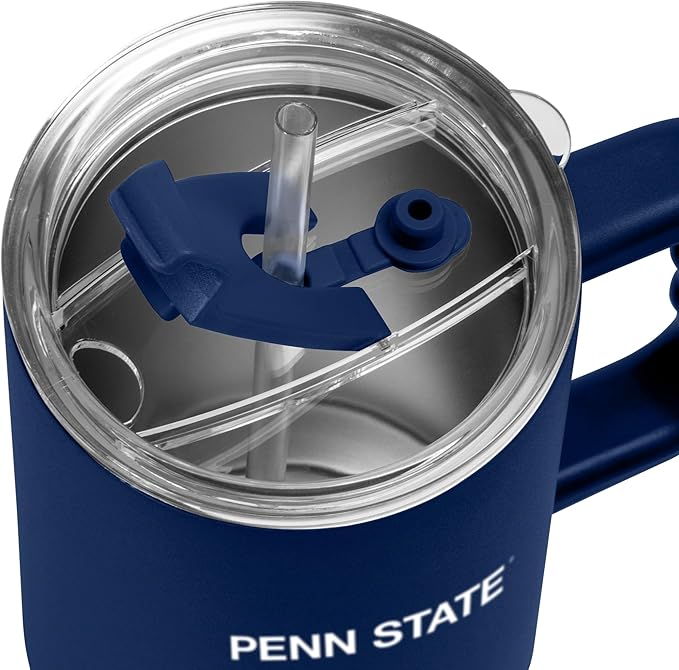 Logo Brands NCAA 40 oz Tumbler with Handle -Stainless Steel Insulated Travel Tumbler with Straw Lid – Powder Coated, Leak-Resistant, Keeps Drinks Hot/Cold – Great for Tailgating, or Everyday Use