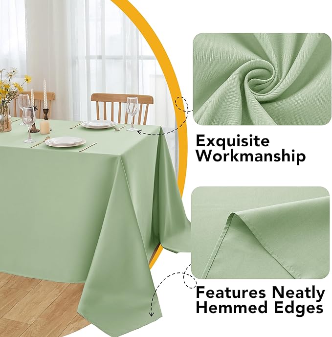 10-Pack Sage Green Tablecloths for Rectangle Tables, 70 x 108 Inches, Stain-Resistant Polyester Fabric for 6 Foot Tables - Washable Table Covers for Weddings, Birthday Parties, Events