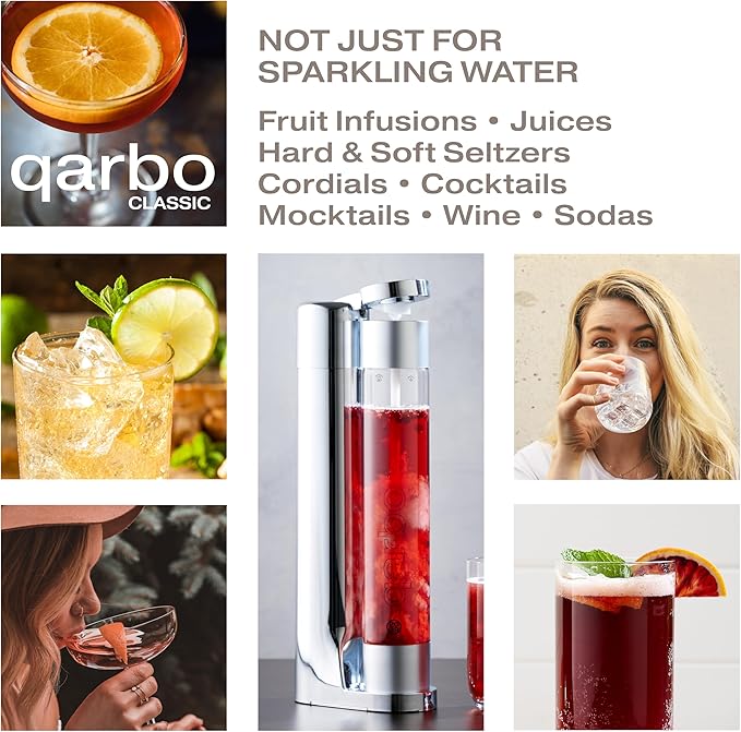 Twenty39 qarbo CLASSIC Sparkling Water Maker Machine - Soda Beverage Carbonator for Home, Seltzer & Carbonated Beverage Dispenser, Water Carbonation Fizz Maker (Metallic Red)