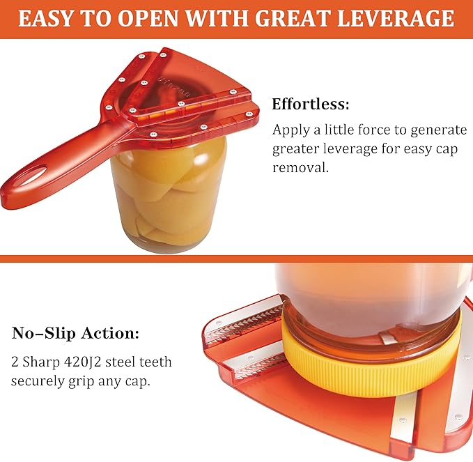 Jar Opener for Weak Hand & Seniors with Arthritis,Easy Twist Off Bottle Caps,Patent | Unique Kitchen Gadgets, Christmas Gifts for Elderly/Women/Men (Orange)