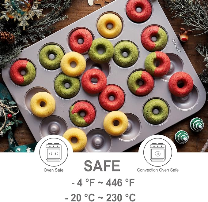 CHEFMADE Donut Mold Cake Pan, 20-Cavity Non-Stick Ring Doughnut Bakeware for Oven Baking (Champagne Gold)
