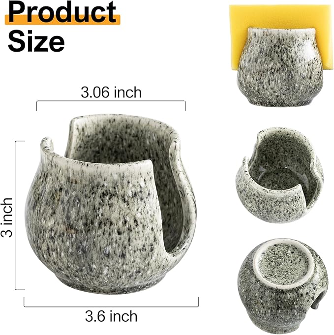 Ceramic Sponge Holder, Kitchen Sponge Holder Sink Caddy Organizer Dish Rack for Kitchen Sink Suction, Bathroom, Brush, Special Gray