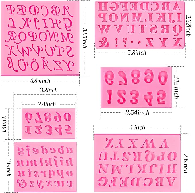 Patelai 6 Pieces Letters Silicone Mold Number Resin Mold 26 Letters and 0-9 Number Silicone Fondant Chocolate Molds for Making Candy Gummy Biscuit Ice Cube Tray Cake Decorations(Pink)