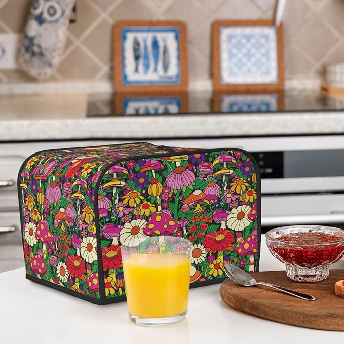 Toaster Cover 4 Slice Colorful Mushroom Flower Trippy Kitchen Small Appliance Covers with Pockets Dust and Fingerprint Protection