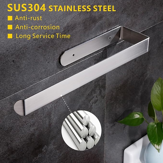 Self Adhesive Paper Towel Holder Under Cabinet Mount, 304 Stainless Steel Wall Mount Paper Towel Roll Rack for Kitchen Cabinet, Bathroom (Silver)