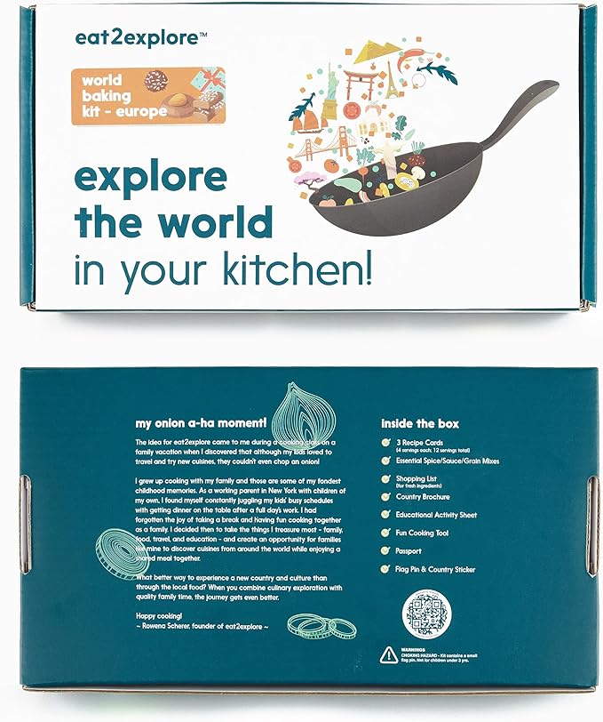 eat2explore Kids Real Dessert Baking Kit for Families | Includes 3 Recipe Cards from Sweden, Croatia and Austria with Key Ingredients, Baking Tools, Perfect for Families and Homeschooling | Europe