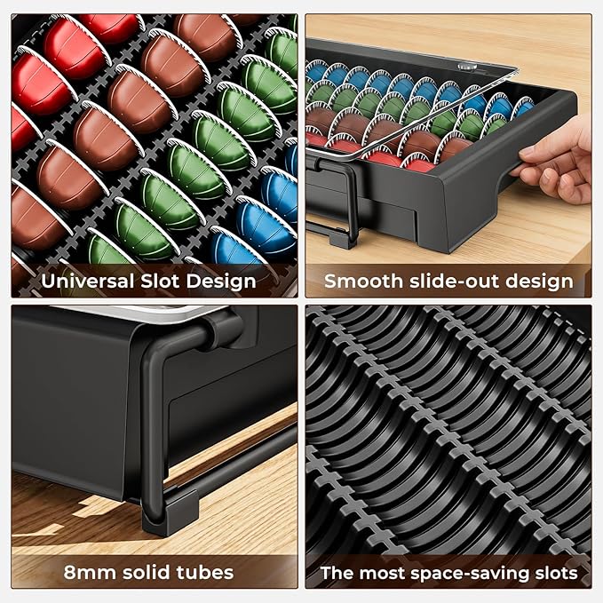 EVERIE Coffee Pod Drawer Organizer for Nespresso Machines,High-Capacity Storage for Vertuo Capsules,Smooth Pull-Out Design, Fits Under Coffee Makers (12”W x 16.5”D x 3.5”H)