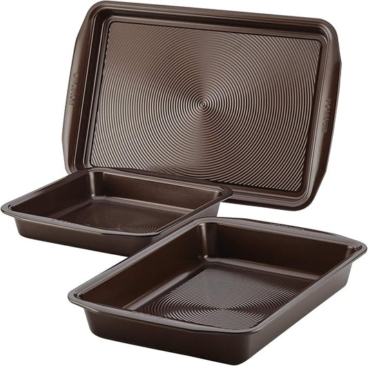 Circulon 47110 Nonstick Bakeware Set with Cookie and Cake Pans 3 Piece Chocolate
