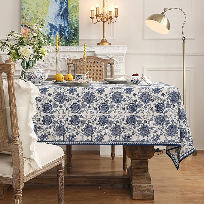 patdrea Designer Vintage Blue Rectangle Tablecloth,Linen Anti-Wrinkle Paisley Pattern Farmhouse Extra Long Table Cloth,Decor Cover for Kitchen Dining,Christmas,Thanksgiving,67"x118"-Lantang a