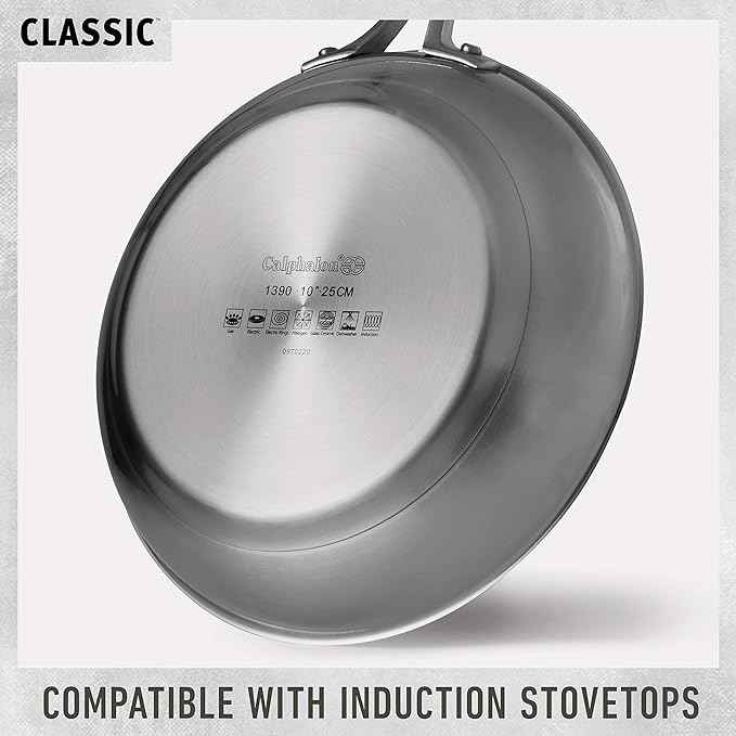 Calphalon Classic Stainless Steel Cookware Set, 10-Piece, Impact-Bonded Aluminum Base, Stay-Cool Handles, Oven Safe 450F, Silver