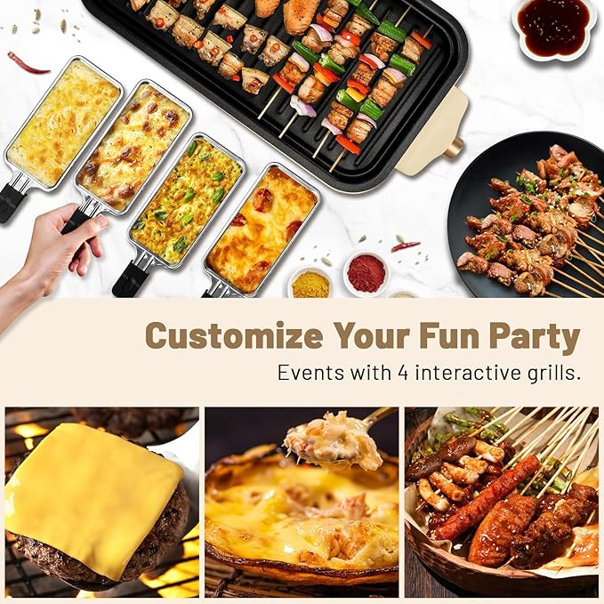 Pukomc Electric Indoor Grill,2 in 1 Indoor Grills for Kitchen with Grill Net & Non-Stick Cooking Removable Plate, Temperature Control, Dishwasher Safe, 1800W Large Smokeless Griddle