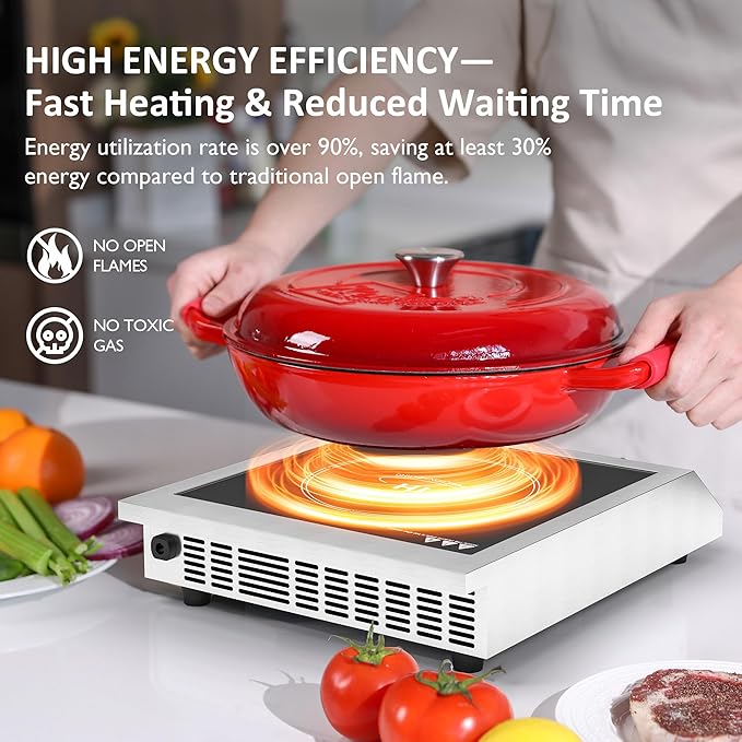 Sunvivi 1800W Induction Cooktop, Commercial-Grade Electric Countertop Burner with Timer, Induction Hot Plate with LED Screen, 10 Power(300W-1800W), 10 Temp Setting(140°F-536°F), Black