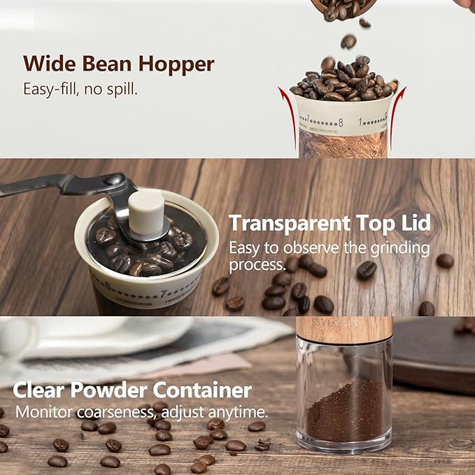 SYLORIA Manual Coffee Grinder with 56 External Adjustable Settings Hand Coffee Bean Mill with Ceramic Burr and Foldable Handle