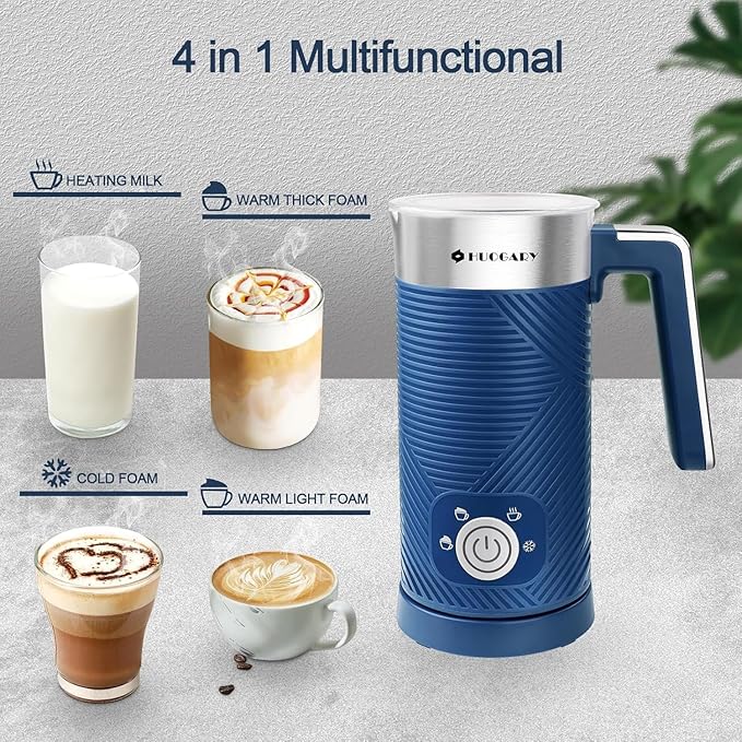 Huogary Milk Frother,4 in 1 Milk Frother and Steamer,10.14 oz /300 ml Hot and Cold Foam Maker,Milk Steamer,Milk Warmer for Coffee,Cappuccinos,Macchiato, 120V