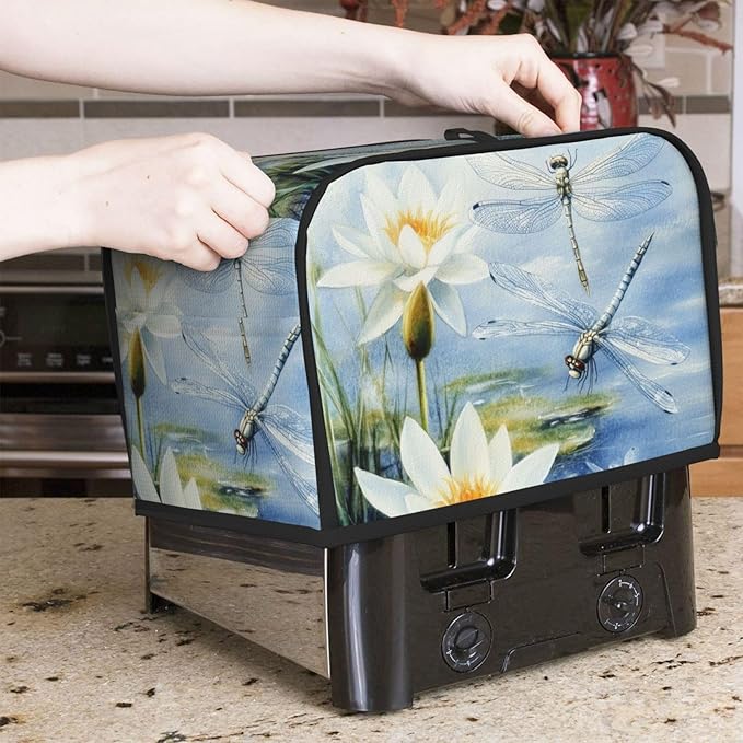 Light Blue Dragonflies Toaster Cover 2 Slice, Cute Country Bread Machine Cover, Washable Toaster Kitchen Small Appliance Cover Stain Resistant,with Top Handle