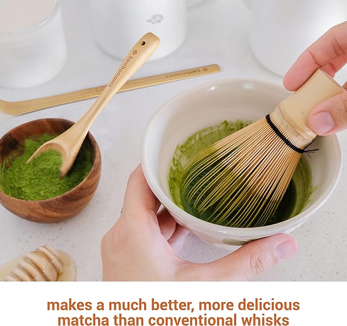 BambooWorx Matcha Whisk Set - (Chasen), Traditional Scoop (Chashaku), Tea Spoon. The Perfect Sets to Prepare a Traditional Cup of Japanese Tea, Handmade from 100% Natural Bamboo