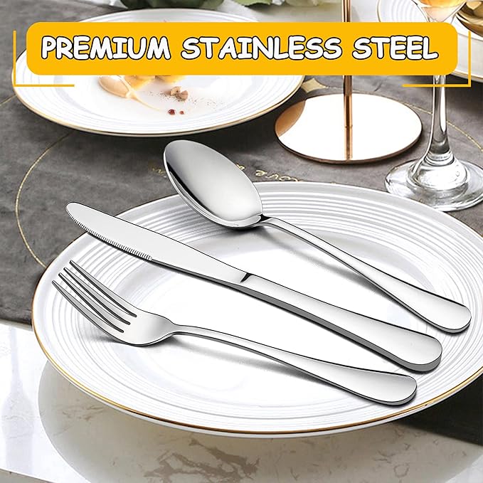 LIANYU 60-Piece Silverware Flatware Set for 12, Stainless Steel Cutlery Set, Kitchen Restaurant Tableware, Mirror Finished, Dishwasher Safe