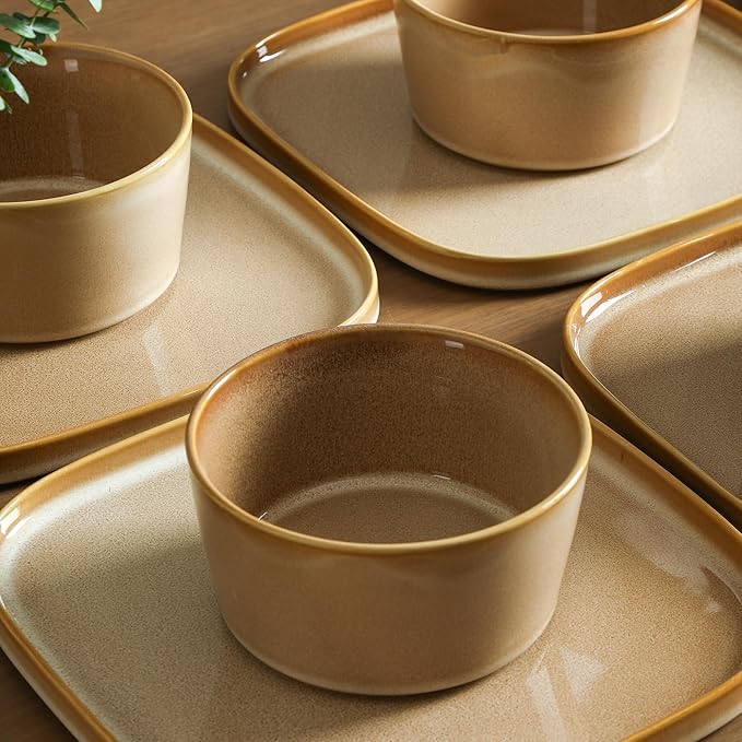 Stone Lain Cairo 24-Piece Dinnerware Set Stoneware, Plates and Bowls Set, Microwave and Dishwasher Safe, Includes Dinner and Salad Plates, Cereal Bowls, Dishes for 8, Sand