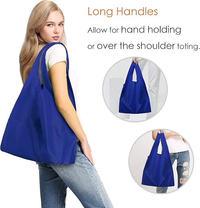 BeeGreen Blue Reusable Grocery Bags Wholesale Royal Reusable Kitchen Bags Bulk Foldable-Machine Washable with Zipper Storage Pouch 50 Packs
