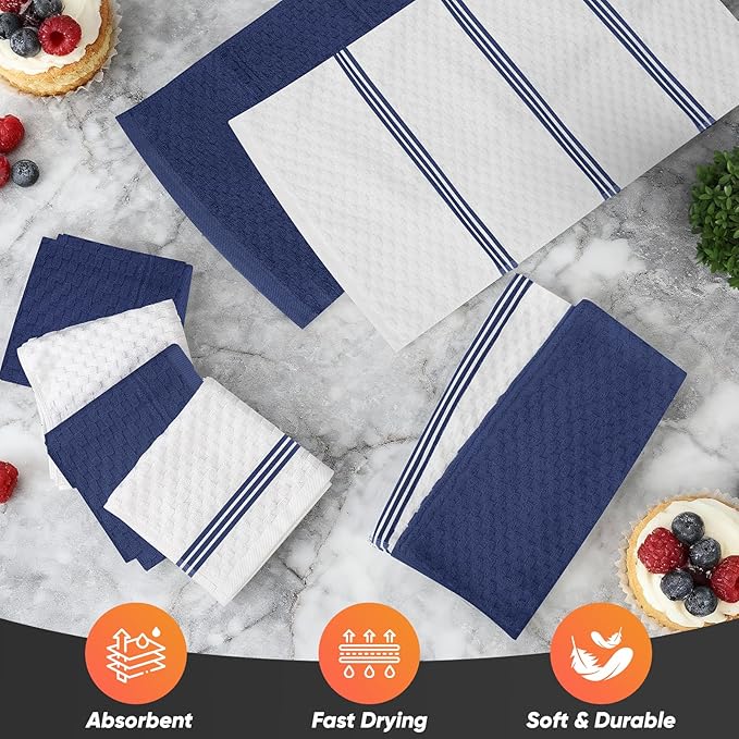 Oven Mitts Kitchen Towels and Dishcloths with Pot Holders Sets, Oven Gloves Hot Pads 500°F Heat Resistant with Silicone Grip, Include 2 Cooking Gloves/2 Potholders/4 Kitchen Towels/4 Dish Towels