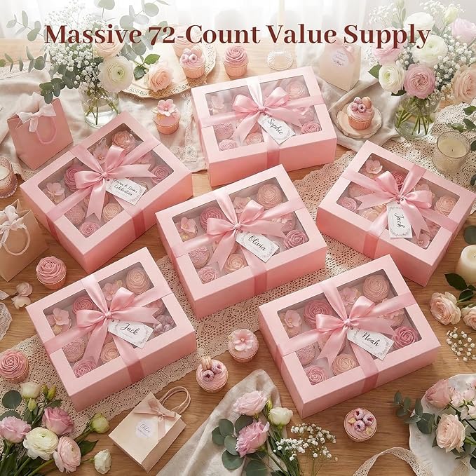 VGOODALL 12 Count Cupcake Boxes, 6PCS 13.2x9.8x4Inches Pink Cupcake Container with Window Boxes Holding 72 Pastry Box for Birthday Holiday Party Bakery Supplies