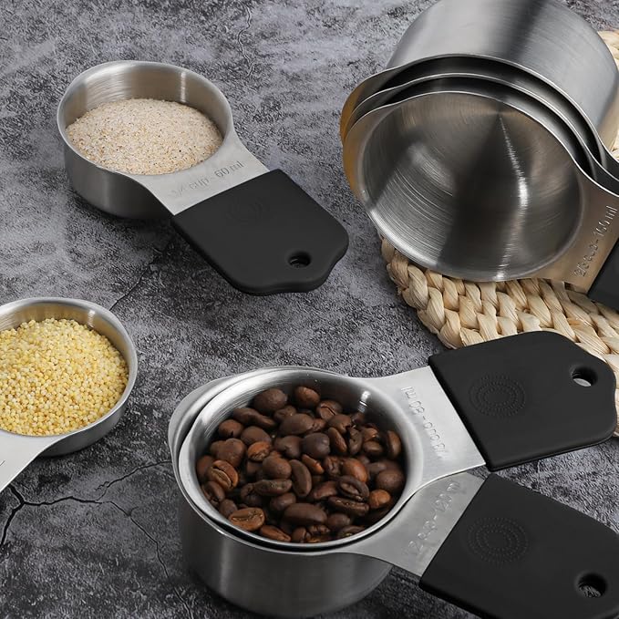 Magnetic Measuring Cups and Spoons Set of 16,Stainless Steel Magnetic Measuring Cups Set 7 and Magnetic Measuring Spoons Set of 8 with Leveler for Dry Liquid Ingredients (7, Black)
