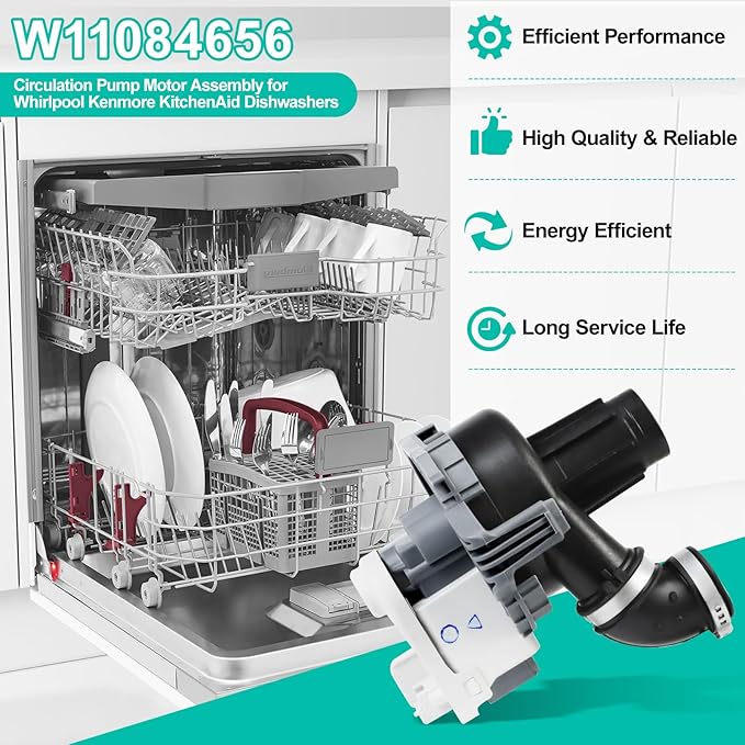 Upgraded W11084656 Circulation Pump for Whirl-pool Ken-more Kit-chen aid Ama-na Dishwasher fit WDT730PAHZ0 WDT750SAHZ0 WDTA50SAHZ0 Dishwasher Pump Motor Assembly Replacement Part W10854710, W10805387