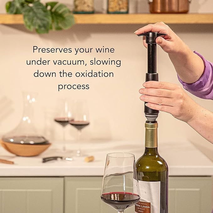 Vacu Vin Original Wine Saver with 1 Vacuum Bottle Stopper – Wine Preserver Pump for Red or White Wine – Manual Air Remover System – Airtight Seal – Keep Wine Fresh Longer – Black