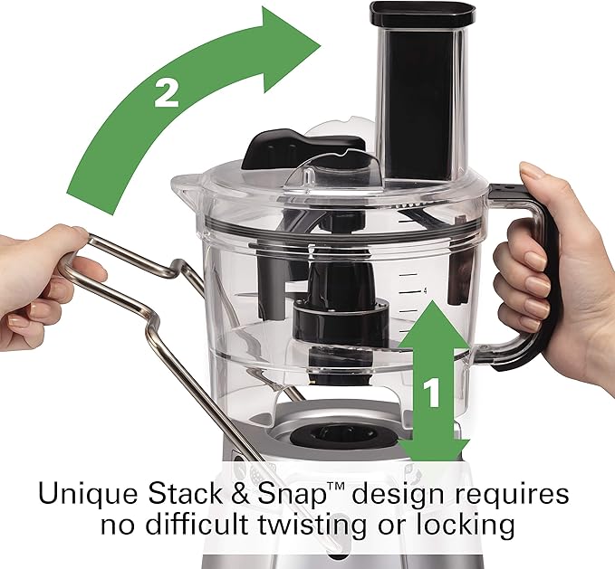 Hamilton Beach Stack & Snap 8-Cup Food Processor & Vegetable Chopper with Adjustable Slicing Blade, Built-in Bowl Scraper & Storage Case, Silver (70820)