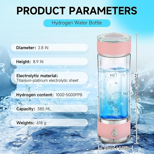 Hydrohealth Hydroh Hydrogen Water Bottle Generator, Portable and Rechargeable Hydro Health Hydrogen Water Bottle Glass with SPE Pem Technology,3 Min 4100 PPB Pure Hydrogen Rich Concentration
