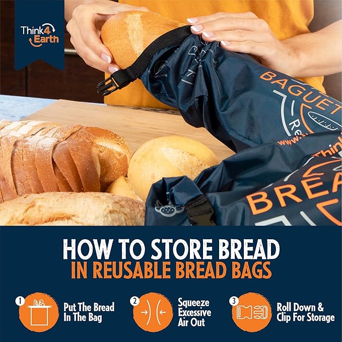 THINK4EARTH® - Large Bread and Baguette Bags (Dark Blue, Bread & Baguette Set)
