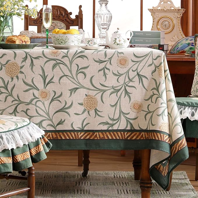 patdrea Designer French Linen Table Cloth for Rectangle Table,Vintage Fall Decorative Tablecloth,Floral Decoration Cover for Kitchen Dining Christmas,Tea Party,Thanksgiving,55"x79"-Littledaisy