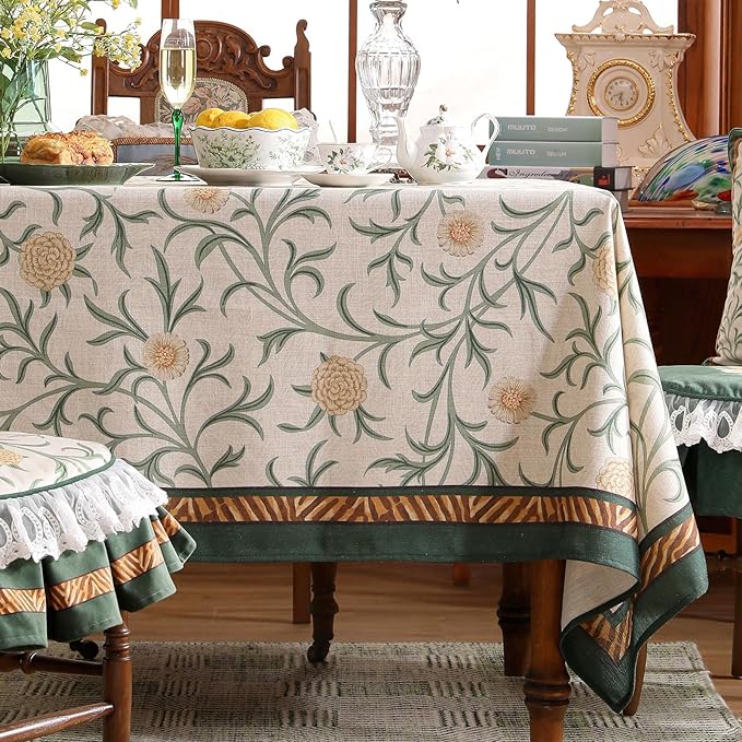 patdrea Designer French Linen Table Cloth for Rectangle Table,Vintage Fall Decorative Tablecloth,Floral Decoration Cover for Kitchen Dining Christmas,Tea Party,Thanksgiving,63"x110"-Littledaisy