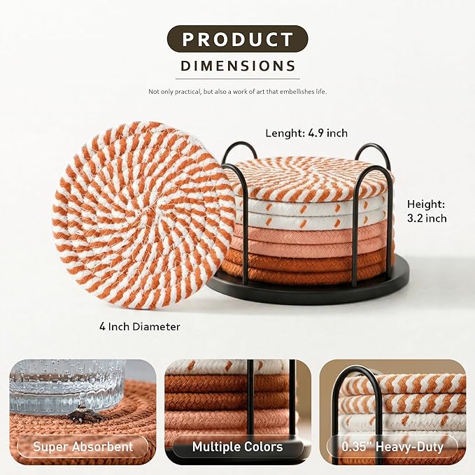 Lazebox Coasters Set of 8 for Drinks, 4 Inch Large Coasters for Coffee Table, Tabletop Protection for Hot & Cold Drinks, Versatile Coasters for Home Decor, Non-Slip & Easy to Clean