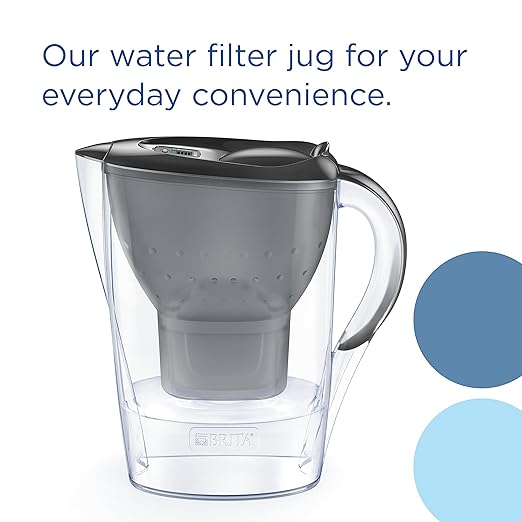 BRITA Marella Water Filter Jug Graphite (2.4L) incl. 1x MAXTRA PRO Pure Performance Cartridge - Fridge-Fitting jug with Digital LTI and Flip-Lid - Now in Sustainable Smart Box Packaging