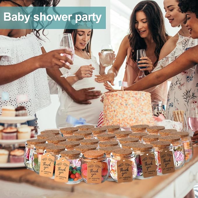AIXIANG 20 Set 7oz Glass Jars with Cork Lid & Airtight Seal - Rustic Wedding Favors, Baby Shower Gifts, Candy & Spice Storage - Includes Twine, Labels (Multi-Purpose, Eco-Friendly)