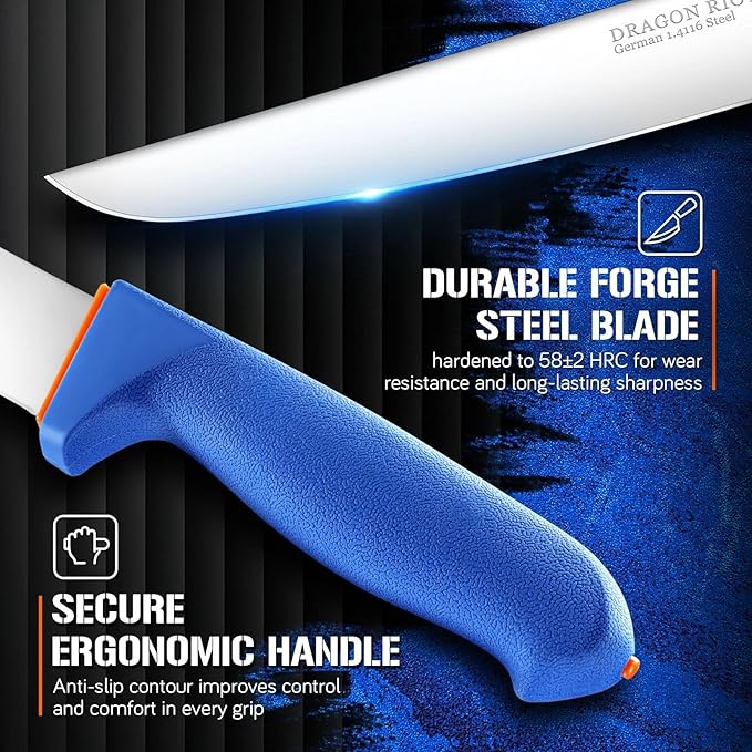 DRAGON RIOT Boning Knife 6 Inch,Ultra Sharp German Stainless Steel,Professional Meat Trimming Knife with Ergonomic Anti-Slip Handle,Ideal for Butchering, Trimming, Fish, Poultry