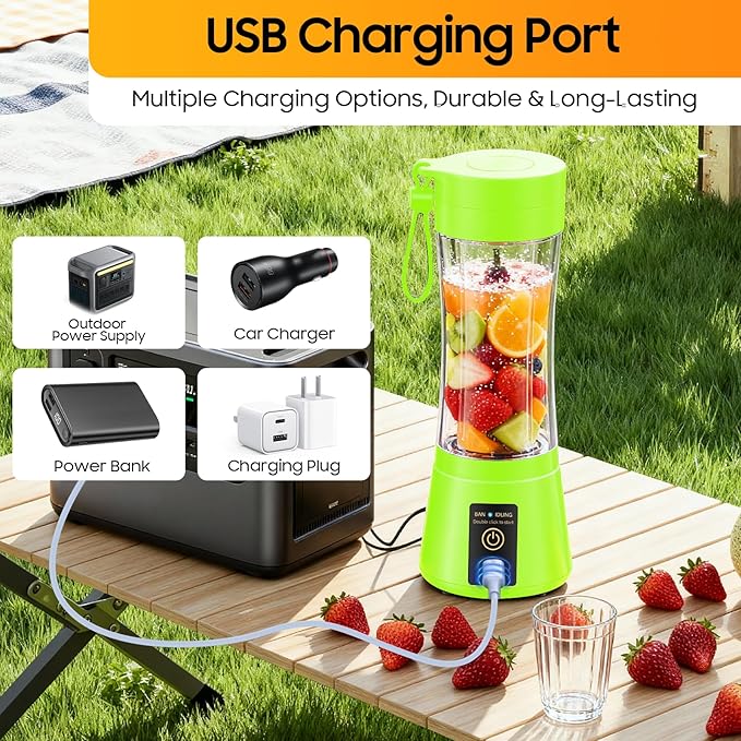 Cordless Portable Personal Size Blender - Mini Blender Make Smoothies and Shakes, 380Ml BPA Free Travel Cup, Powerful Blending Suit in Office/Home/Gym