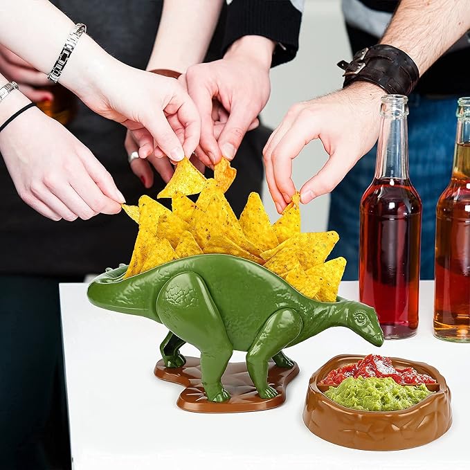 Tacosaurus Rex Dinosaur Taco Holder and Nachosaurus Nacho and Snack Dish Set