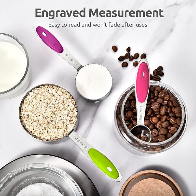 U-Taste 12 Piece Measuring Cups and Spoons Set in 18/8 Stainless Steel (Multicolors), and 18/8 Stainless Steel 3.9 inch 30 Mesh Strainer (Aqua Sky)