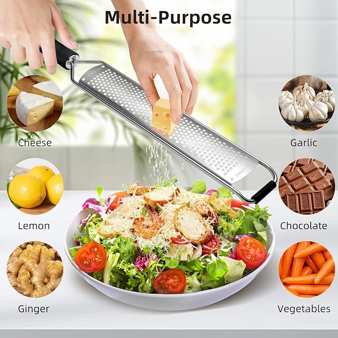 Premium Lemon Zester Grater,Kitchen Tool for Parmesan Cheese, Lemon, Ginger, Garlic, Nutmeg, Chocolate, Vegetables, Fruits,Sharp Stainless Steel Blade,Dishwasher Safe (Black+Yellow)