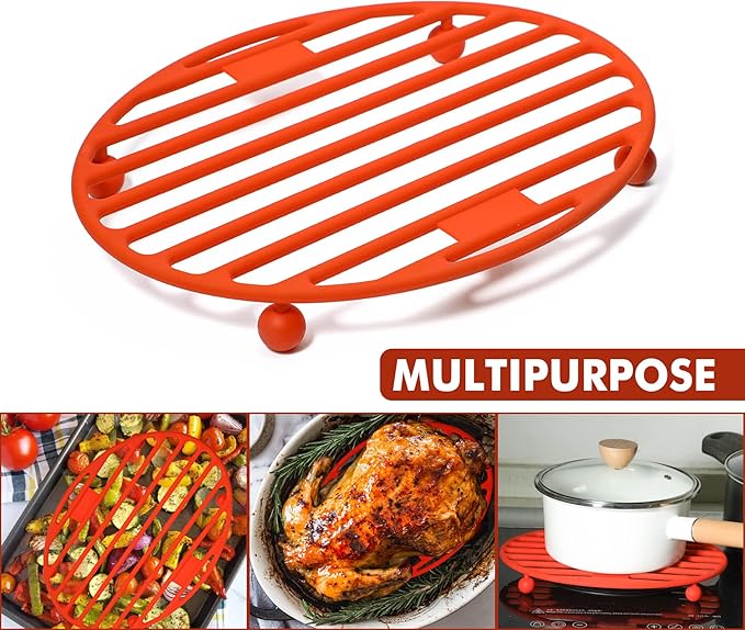 Webake Roasting Rack Oval Silicone 11x8 Inches Cooling Drying Rack Kitchen Cooking Rack for Baking Roasting Pan, Heat-Resistant Silicone Trivet