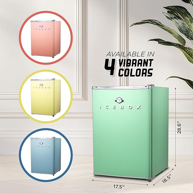 ICEBOX 2.5 Cu. Ft. Compact Refrigerator, ENERGY STAR Certified Small Refrigerator, Single Door Mini Fridge with Chiller Compartment, R600a Refrigerant, IBCR25MNT, Mint Green