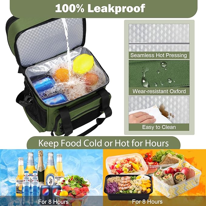 GLENKEY Tactical Lunch Box Cooler Bag - Expandable Insulated Lunch Bag for Men Women - XLarge Lunchbox for Adults Work Shifts Outdoor Trips Army Green 22L