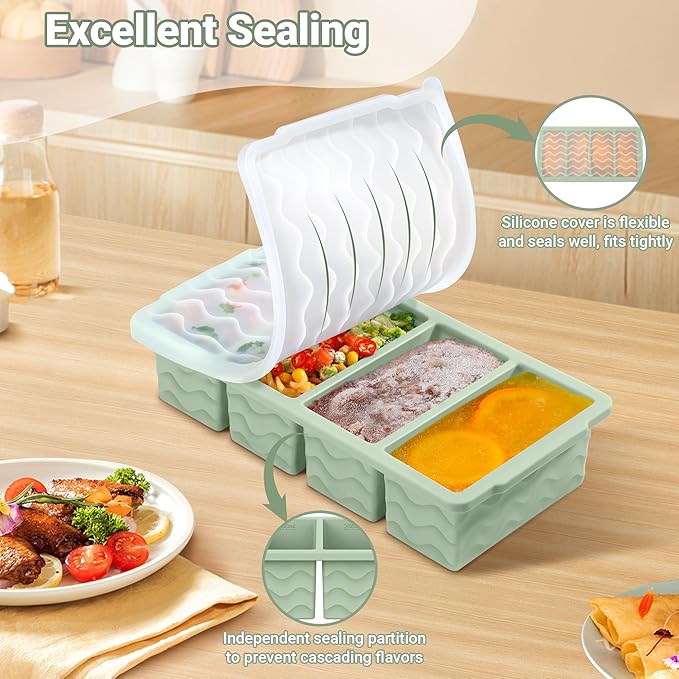 Doasuwish Silicone Freezer Tray for Soup with Lid – 1-Cup Soup Container Cube Style Ice Cube Trays for Freezer, Meal Prep & Food Storage, Freeze 250mL/125mL Portions – 2 Pack