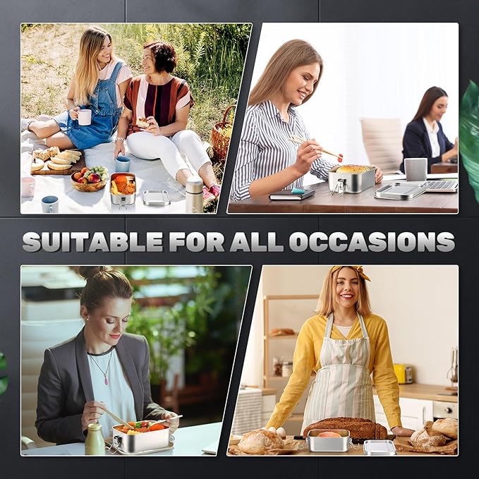 Umigy 8 Pcs Stainless Steel Food Containers 550ml Metal Bento Lunch Box Stainless Steel Food Storage Containers, Lockable Clips to Leak Proof, Reusable Dishwasher Snack Boxes for Work