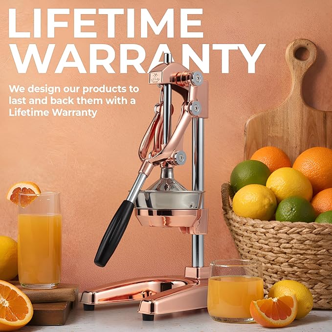 Zulay Professional Citrus Juicer - Premium Manual Citrus Press and Orange Squeezer - Metal Lemon & Lime Squeezer - Extra Tall Heavy Duty Cast Iron Manual, Rose Gold