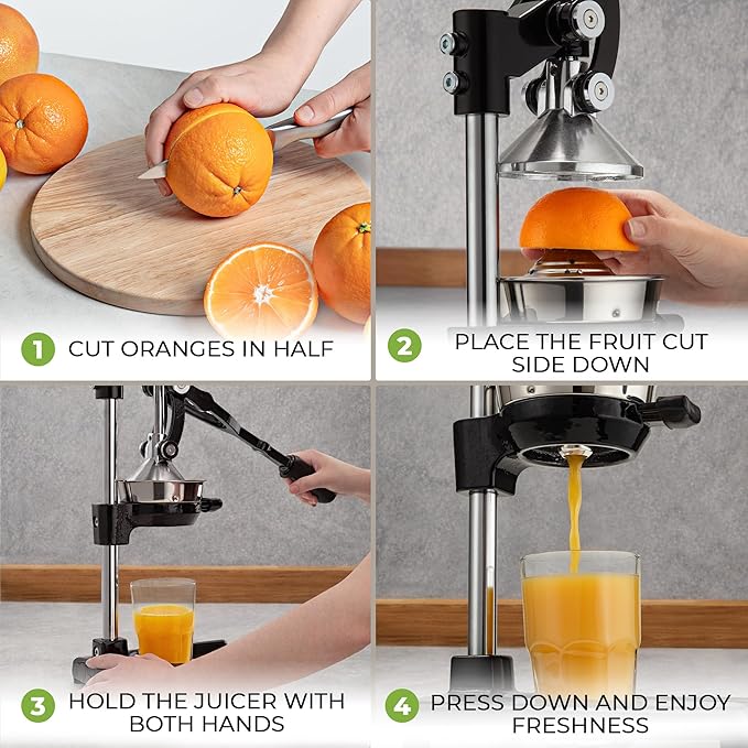 Zulay Kitchen Extra Tall Cast Iron Juicer - Fits Any Glass, Heavy Duty Manual Citrus Juicer with Detachable Strainers for Easy Cleaning, Perfect for Bartenders, Juice Lovers & Health Enthusiasts