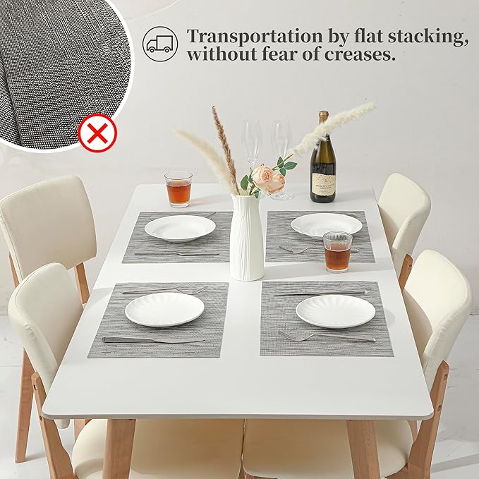 Leetaltree Silver Placemats Set of 4 - Heat Resistant Non-Slip Place mats for Dining Table, Washable Durable PVC Vinyl Woven Table Mats（Silver, 4）